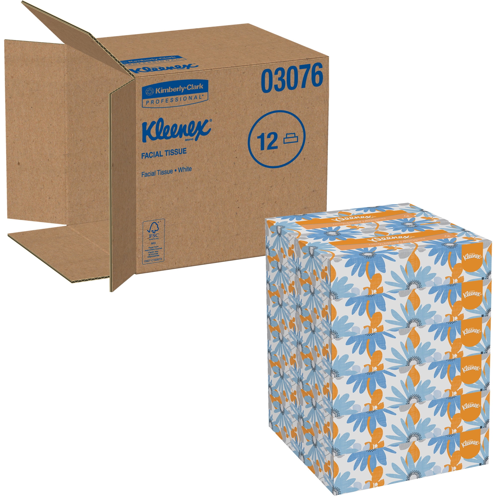 Kleenex® Professional Facial Tissue for Business, 12 Flat Boxes, 125
