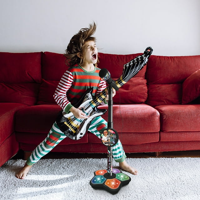 ABPWLY Microphone pour Enfants avec Support Karaoké Simulation Jouet de Chant Hauteur Réglable Musique Danse Lumière Éducation Précoce 1 Ensemble