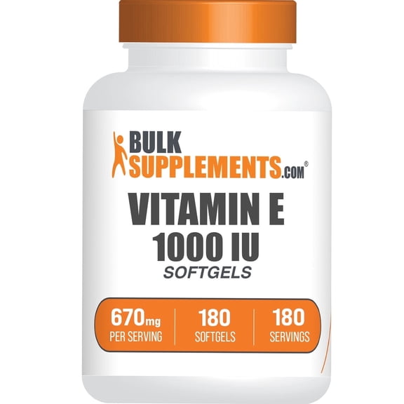 BulkSupplements Vitamin E (1000IU) Softgels - 1000IU Per Serving (180 Softgels - 180 Servings)