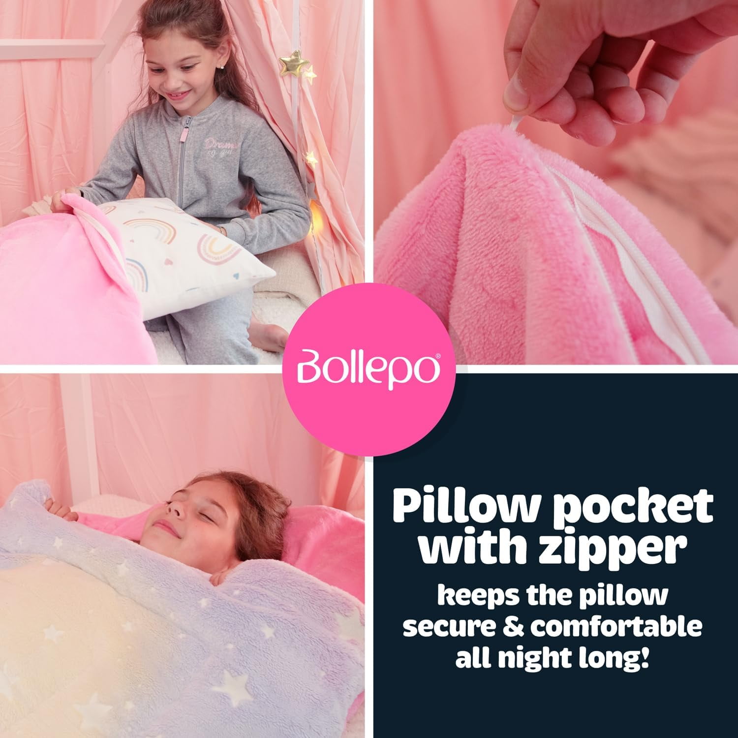 Sleeping Bag for Girls - Rainbow with Glowing Stars