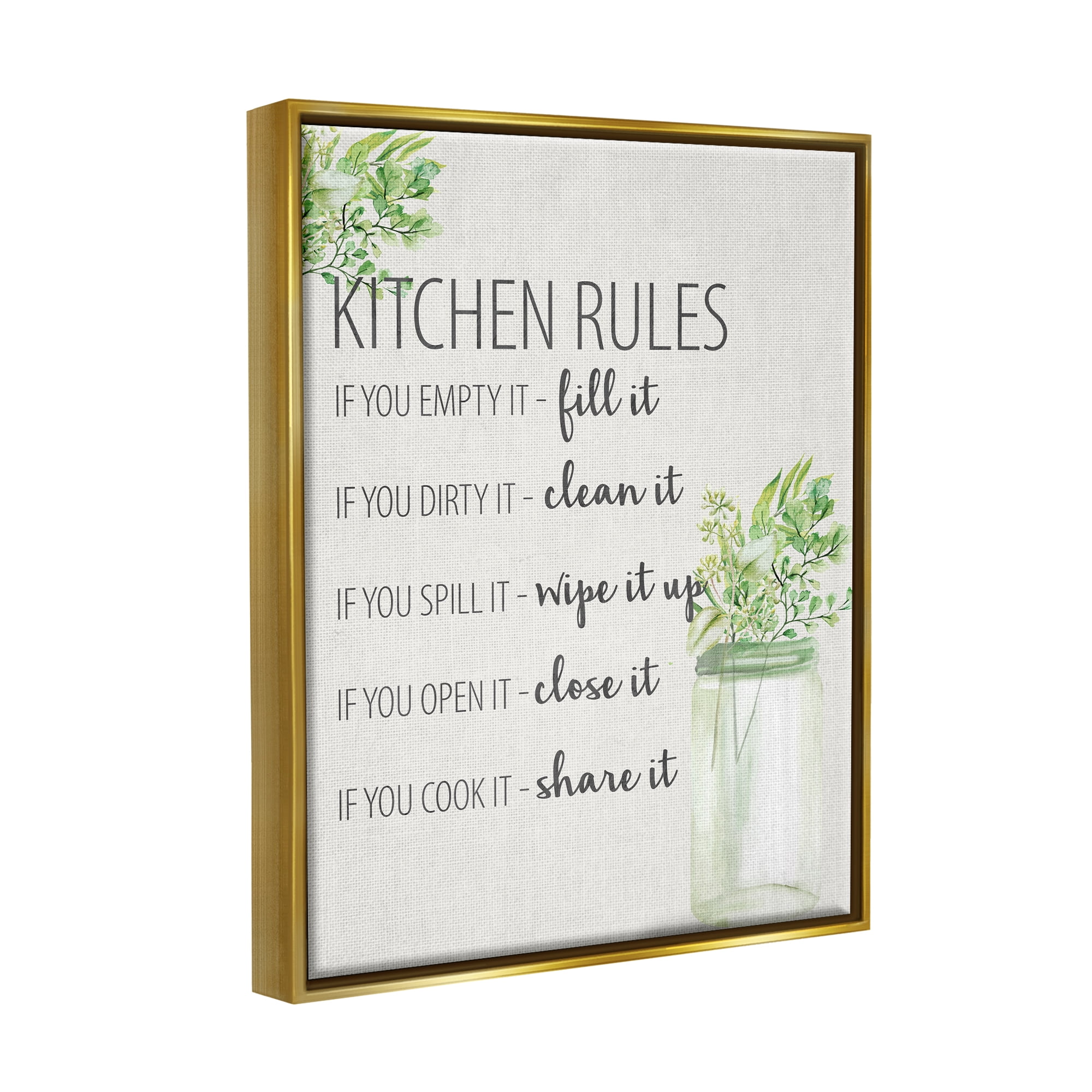 Stupell Industries Kitchen Rules Share It Food & Beverage Painting Gold Floater Framed Art Print Wall Art, 25 x 31