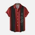thumbnail image 3 of Huesdet Mens Summer Striped Shirts Button Up Short Sleeve Vintage Beach Hawaiian Shirts with Pocket(Red,XXL), 3 of 3