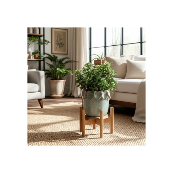 Planter with Handcrafted Leaf Rim Detail Ceramic Ceramic Boho Chic Style Indoor Outdoor Decor for Home Garden Display - 5" Blue