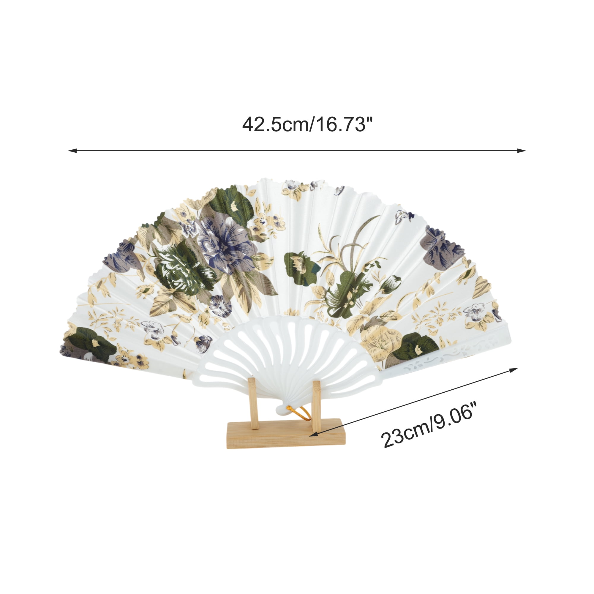 Unique Bargains Elegant Floral Design Folding Hand Fan Yellow Green