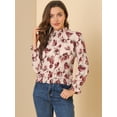 thumbnail image 3 of INSPIRE CHIC Women's Smocked Waist Ruffled Hem Stand Collar Floral Dotted Blouse, 3 of 6