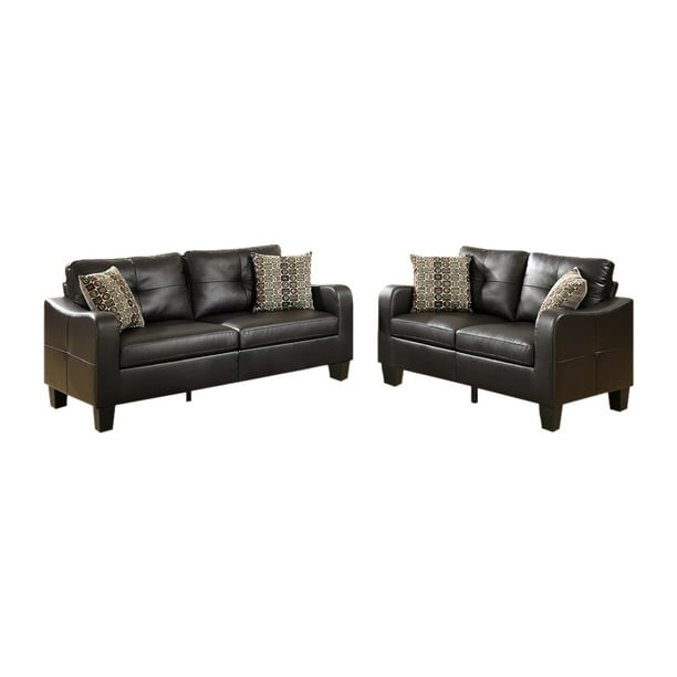 Benzara Leather 2 Piece Sofa Set with Cushioned Seat and BackColor