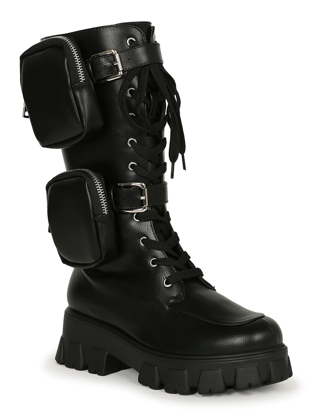 Pazzle Double Pouch Lace Up Buckle Tall Combat Boot 20417 Walmart