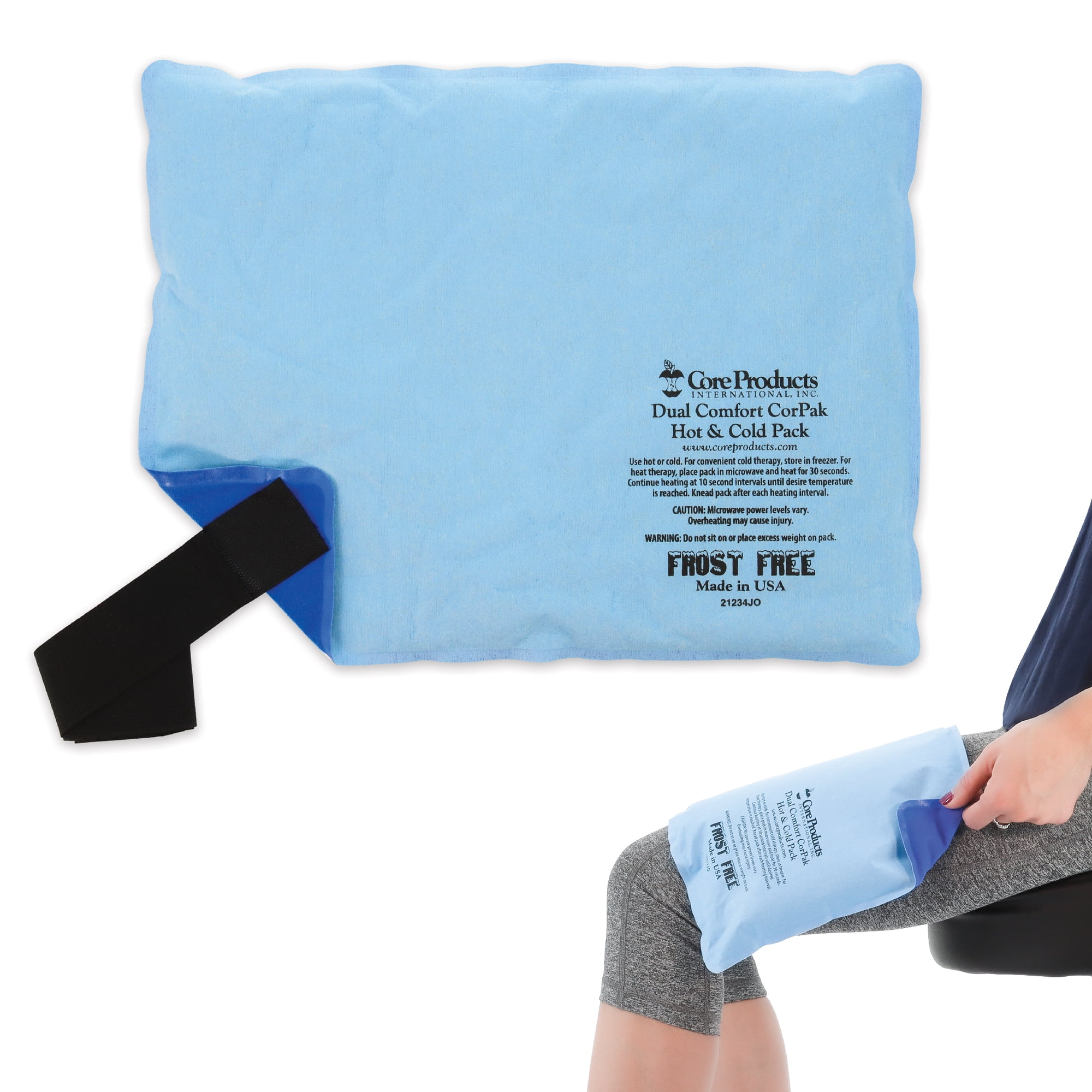 Core Products Dual Comfort CorPak - Reusable hot/cold pack for knee, back, shoulder, or ankle pain; Use hot or cold - Size: 10" x 13", Made in USA