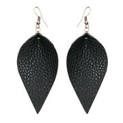 Grofry Women Earring,Punk Leopard Faux Leather Teardrop Leaf Dangle Hook Earrings Jewelry Gift Black
