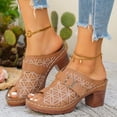 thumbnail image 5 of Sandals Womens Women's Fashionable Casual Spring And Summer Trendy Solid Color Floral Embroidered Metal Buckle Half-Covered Toe High-Heeled Slippers,Brown,36, 5 of 9