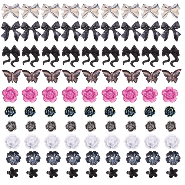 GOOHOCHY Kit de 400 adornos de resina para decoración de uñas, con lazos 3D y flores, para manicura DIY, accesorios planos para manualidades y joyería.