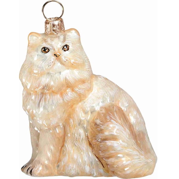 Sitting Cream Colored Persian Cat Polish Glass Christmas Ornament Decoration New