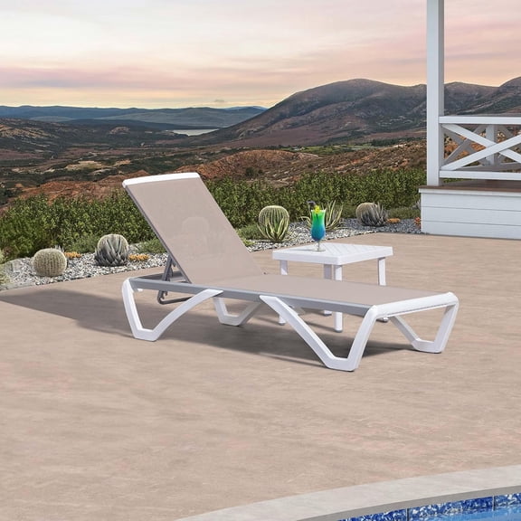 PURPLE LEAF Patio Chaise Lounge Chair Set Outside Aluminum Plastic Stackable Tanning Outdoor Lounger with Side Table for Pool Sunbathing Beach Deck Outside, Khaki