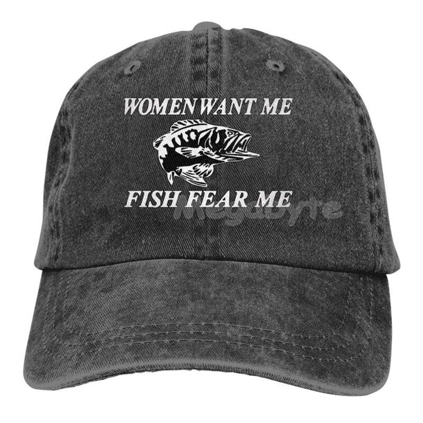 Women Want Me Fish Fear Me Washed Baseball Cap Trucker Hat Adult Unisex Adjustable Dad Hat Summer Breathable Stretch HatsAdjustable Gao Jinjia LED