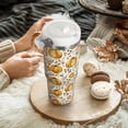 thumbnail image 3 of Fall Tumbler with Lid and Straw 30oz,Pumpkin Pink Flower Vacuum Autumn Insulated Leak Proof Tumbler,Farmhouse Gift Cute Women Kids Teen Girls,Fall Accessories Stainless Steel Coffee Cup, 3 of 6