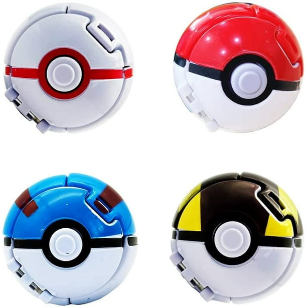 4 Piece Throw Poke Ball with Action Figure Toy ,Throw N Pop Popball with Anime Figure Toy Ball