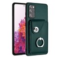 thumbnail image 6 of Wallet Case Compatible for Samsung Galaxy S20 FE with Card Holder, Rotation Finger Ring Kickstand Card Slots Case, Classic PU Leather Shockproof Magnetic Button Cover for Galaxy S20 FE, Green, 6 of 7