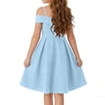 thumbnail image 4 of BRGZLK Girls Elegant Princess Dresses Summer Novel Trendy Solid Color Crisscross Off Shoulder Fold Pleated High Waist Flared A Line Party Dresses Light Blue 6-7 Years, 4 of 5