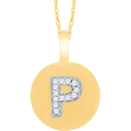 Diamond Accent 14kt Yellow Gold Initial P Alphabet Letter Pendant, 18 Chain