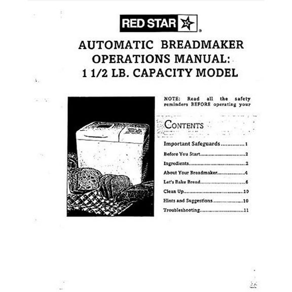 Instruction Manual ONLY for Red Star Bread Machine Maker Instruction Manual Model: BM712A REPRINT