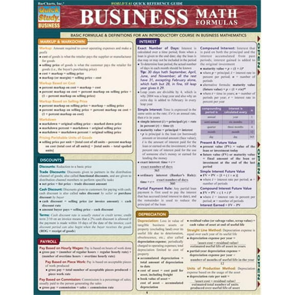 BarCharts- Inc.  Business Math Formulas - Laminated Quick Reference Guide