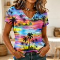 thumbnail image 4 of Sewkxo Womens Summer Tops Short Sleeve Casual Shirts Floral Tee Trendy 2026 Basics V Neck Plain Tshirt,Black M, 4 of 5