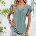 thumbnail image 2 of Olyvenn Short Sleeve V-Neck Blouses Women Casual Fashion Solid Color Soft Comfortable Elegant Tops Daily Wear Summer Outfit Green XL, 2 of 8