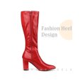 thumbnail image 4 of BLISSFUL STEP Women's GoGo Boot Block Heels Knee High Boots Orange Red 6, 4 of 6