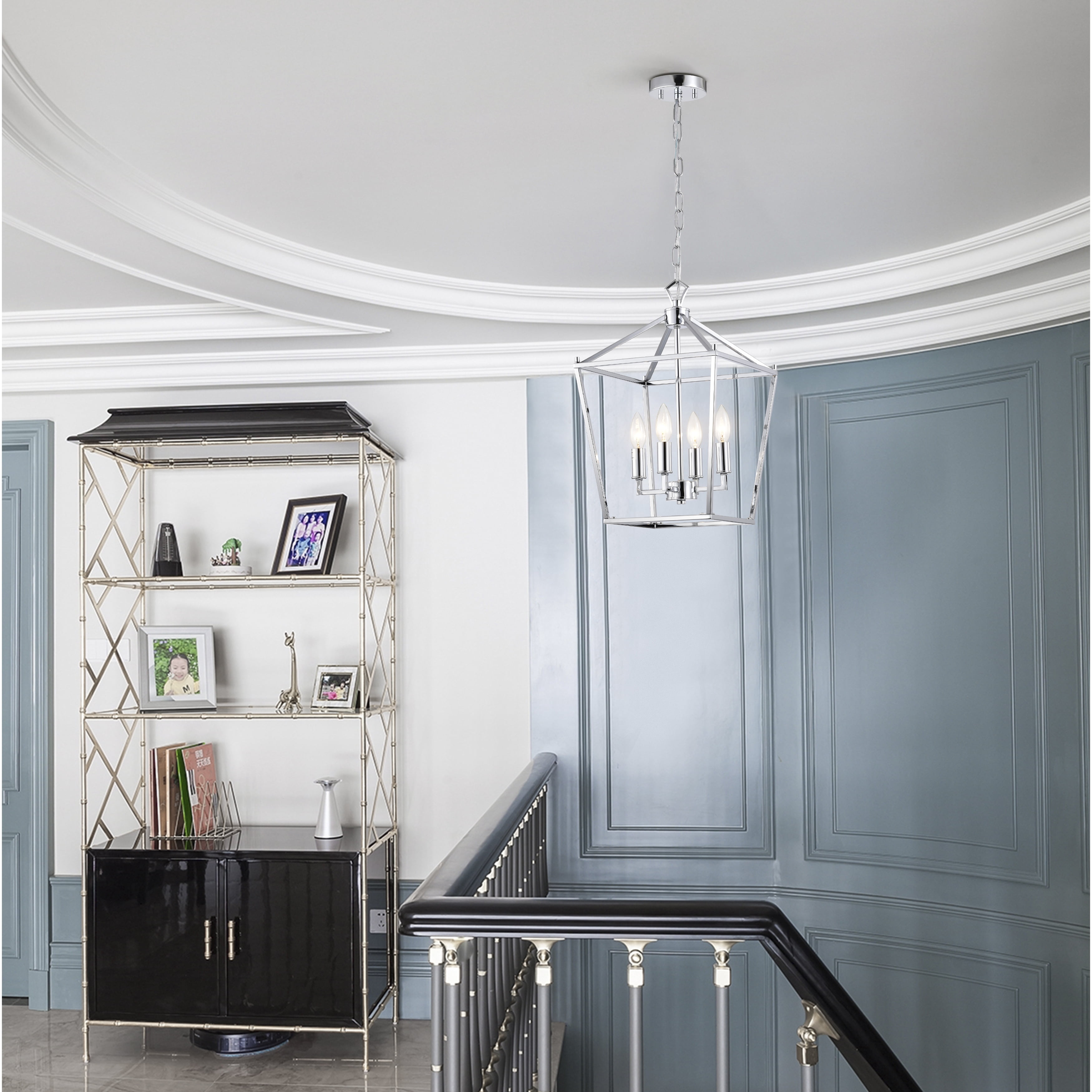 Warehouse of Tiffany Buelex 4 Light 12 inch Chrome Lamp Post Lantern Style Iron Chandelier
