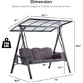 thumbnail image 3 of PURPLE LEAF Outdoor Patio Porch Swing with Adjustable PVC Canopy, 3-Seat Swing Chair Bench with Side Cup Holder for Backyard Front Porch Lawn, Cushions and Pillow Included, Grey, 3 of 10