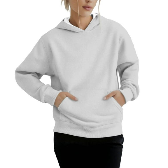 ManxiVoo Women's Casual Pullover Hoodie Soft Brushed Fleece Long Sleeve Comfort Fit Loungewear Streetwear Top XXL Size White