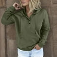 thumbnail image 2 of Ediodpoh Womens Solid Color Hooded Long Drawstring Pocket V-Neck Button Detail Pullover Casual Sweatshirt Lined Top Womens Hoodies Green XXXL, 2 of 6