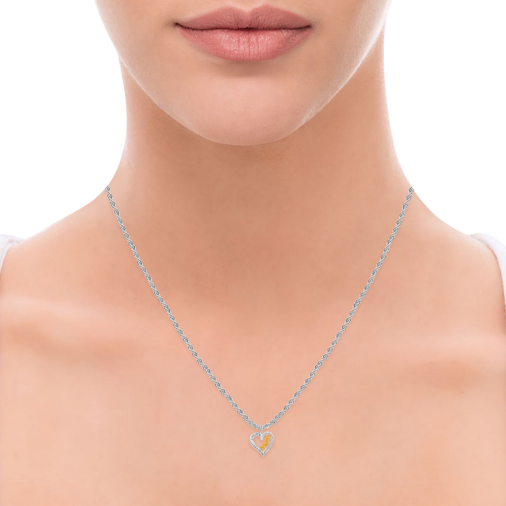 Arista Diamond Accent MOM Pendant Necklace in Two Tone Sterling Silver, 18"