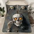 thumbnail image 2 of Manfei Gothic Skull Skeleton Twin Sheet Sets, 3D Spider Print Twin Fitted Sheet, Halloween Theme Flat Sheet, Microfiber Bedroom Decor, 3 Pieces, 2 of 7