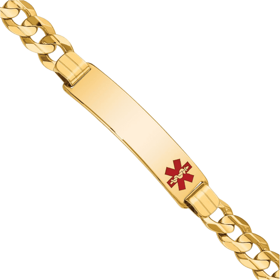 14K Solid Yellow Gold Medical Alert Curb Link Name Bar Identification ID Bracelet