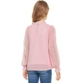 thumbnail image 4 of Oudiya Girls Long Sleeve Pink Shirts Chiffon Swiss Dot Blouses Frill Neck Top Casual Loose Cute Tee for Kids 6-13Y, 4 of 6