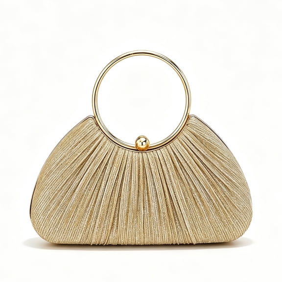 REMANLAND Women's Satin Pleated Fan Shape Evening Clutch Purse, Gold