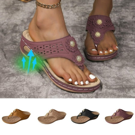 

Women s Plus Size Summer Casual Solid Color Flip-flops Beach Wedge Toe Fish Mouth Sandals Beige qILAKOG Size 5.5