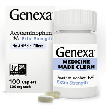 Genexa Clean Acetaminophen Extra Strength Pain Relief, Dye Free, 500mg Caplets, 100 ct
