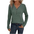 thumbnail image 2 of Aueoeo Women's V Neck Knit Shirt Henleys Tops Casual Long Sleeve Pullover Button Lightweight Sweater Spring Fashion Blouses Green XL, 2 of 8