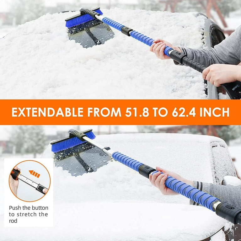Ice Scraper and Extendable 62.4 Snow Brush, AstroAI Snow Scraper for Car  Windshield with 360° Pivoting Brush Head for Car, Blue