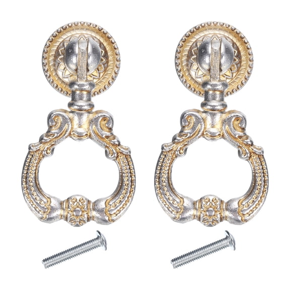 2 Sets Vintage Pendant Drawer Pulls with Screws for Dresser Drawer, Silver Tone(2.2" Long)