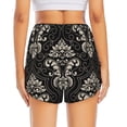 thumbnail image 4 of Running Shorts for Women, Elegant Black Floral Damask Workout Athletic Shorts with Pockets, Lounge Yoga Shorts Women, 4 of 7