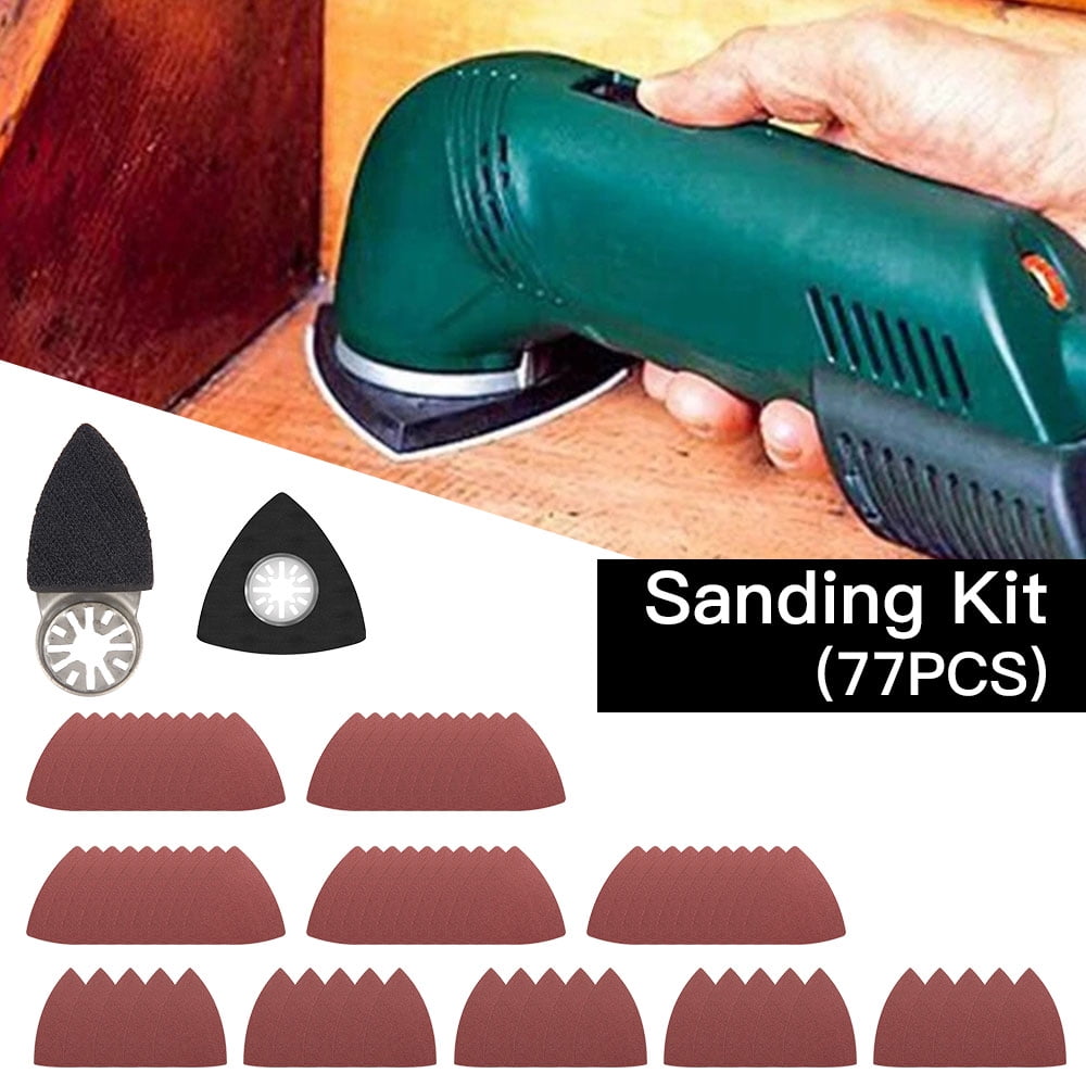 77pcs Multi-Tool Triangular Delta Sanding Pad Kit Sandpaper W/ Finger Scrub Pad 