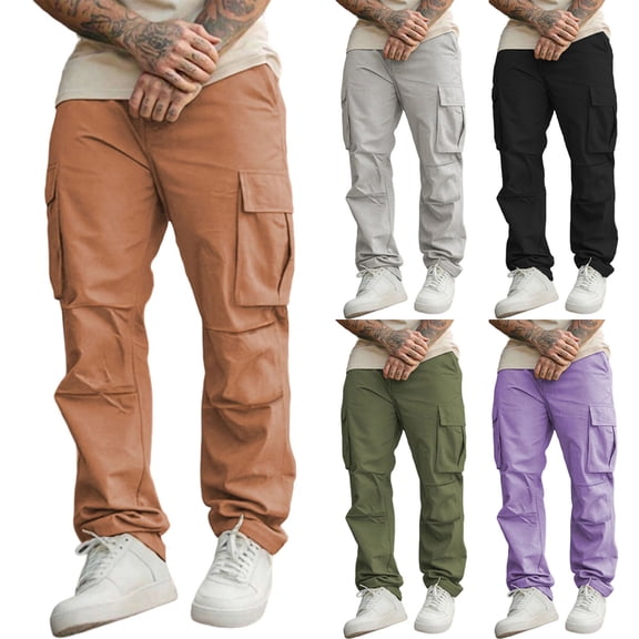 DPTALR Men's Solid Color Cargo Pants Outdoor Button Zipper Pocket Casual Pants,Army Green,Big and Tall Men XXL
