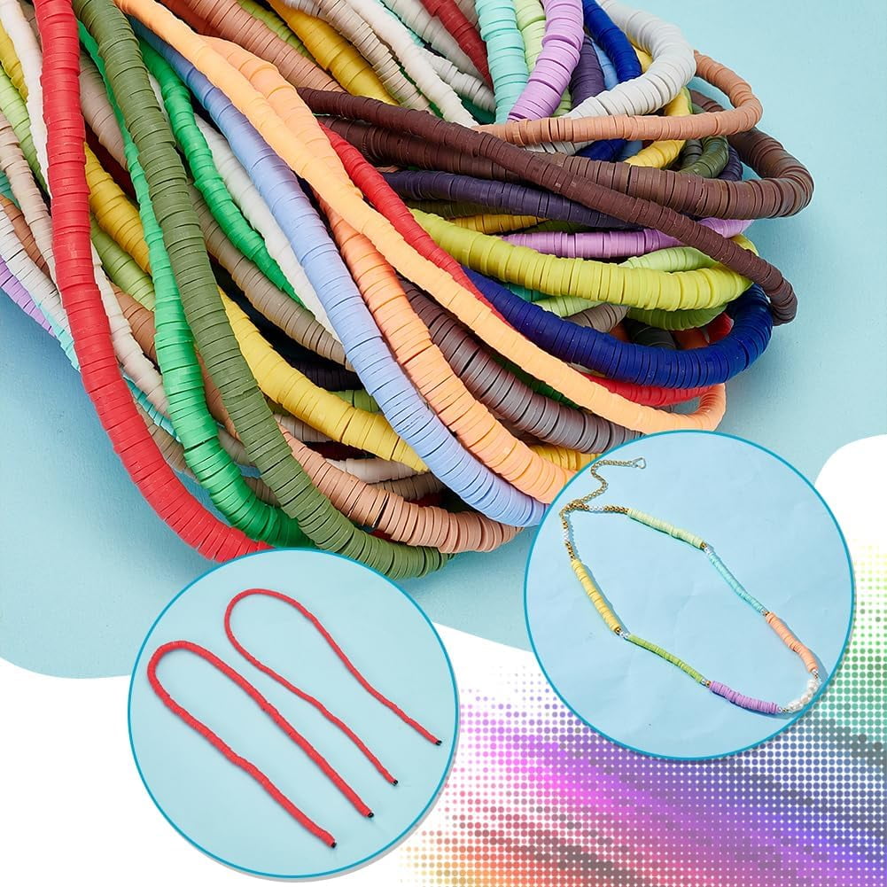 PH 14000pcs 4mm 6mm Polymer Clay Flat Beads 20 Colors Handmade Heishi Clay Beads Flat Round Beads Disc Beads for DIY Jewelry Making Bracelets Making Craft Earrings for DIY