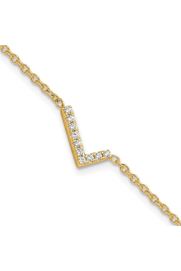 14K Yellow Gold Diamond Sideways Letter L W/ 1In Ext. Bracelet(Length 6.5) - Jbsp