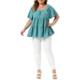 thumbnail image 2 of Agnes Orinda Women's Plus Size Mother's Day Easter Tops Textured Square Neck Short Sleeve Flowy Swing Peplum Summer Casual Babydoll Blouses 3X Lake Blue, 2 of 6