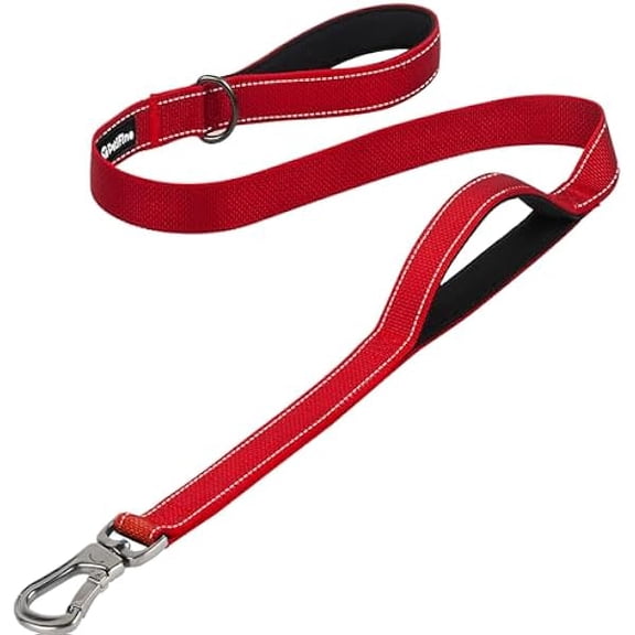 Eryueer 4FT Heavy Duty Dog Leash with Soft Padded Double Handle, Durable Strong Clasp Dog Leashes, Reflective Nylon Walking Lead for Large,Medium,Small Breed Dogs, Red