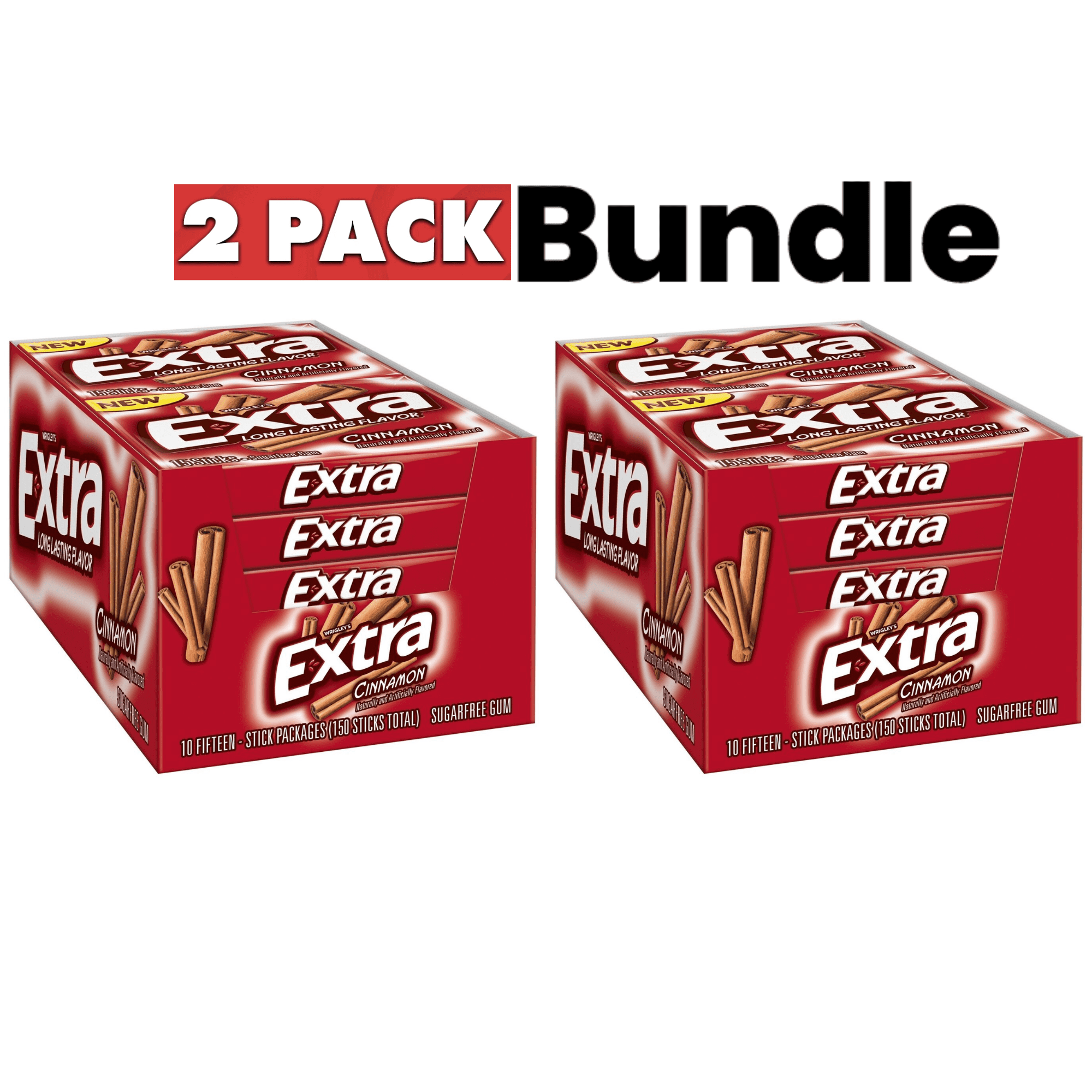 EXTRA Gum Cinnamon Sugarfree Chewing Gum, 15 Pieces Each Pack (Pack of
